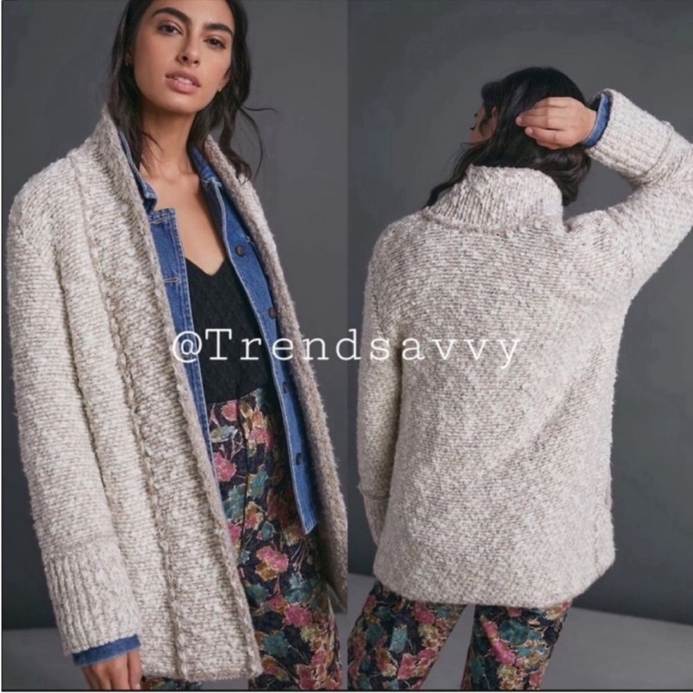 Anthropologie Noelle Bouclé Cardigan Ivory Cozy Open Front Sweater SP NWT